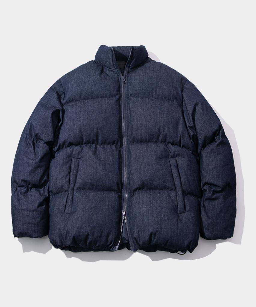 Black Moment Denim String Two-Way Featherless Airy Puffer Zip-Up Jacket [Black Denim]