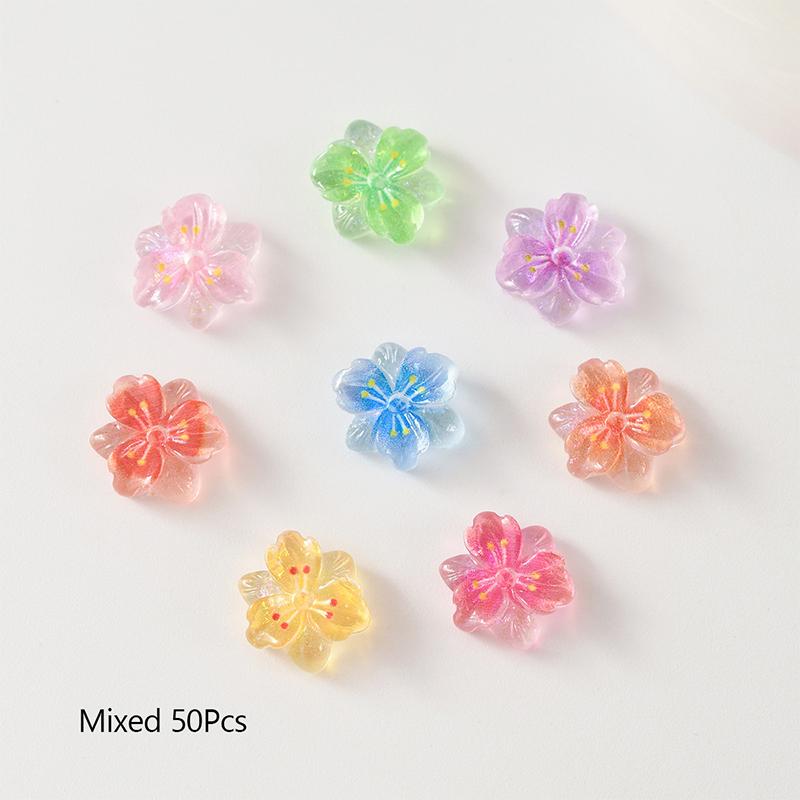 50Pcs 3D Flowers For Nails Charms Ice Translucent Gradient Blossom Manicure Art Flower Luminous Decoration For Nails Design