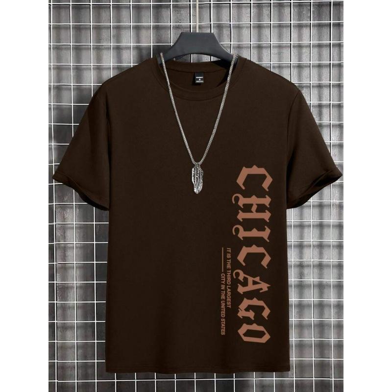 Men's Summer Casual T-Shirt Vertical Chicago Text Print Short Sleeve Streetwear