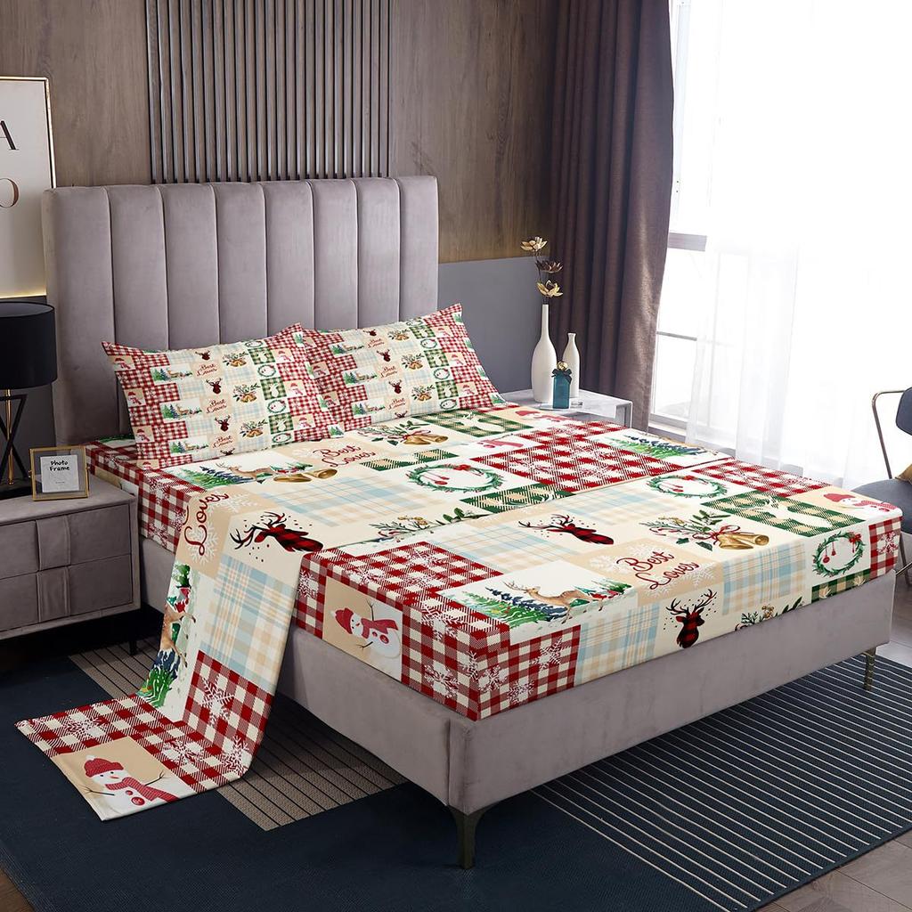 Christmas Theme Pattern Mattress Four-Piece Bedding Set Bedroom Dormitory Bedding Decoration