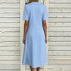 Women's Summer Fashion Casual Cotton-Linen Blend V-Neck Pocket Short-Sleeve Dress