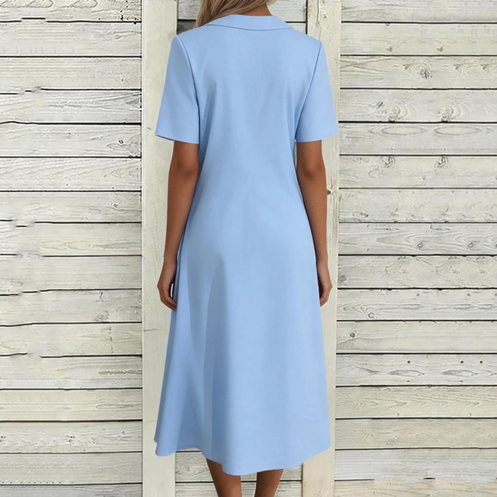 Women's Summer Fashion Casual Cotton-Linen Blend V-Neck Pocket Short-Sleeve Dress