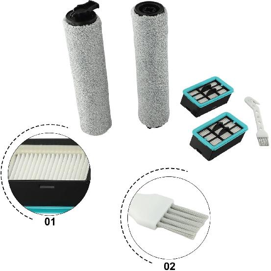 For Bissell For Crosswave Brush Rolls and Filters, Replacement Parts for CrossWave HF2/3845N/3831 Series Vacuum Cleaner, 2 Pack Brush Rollers &