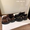 Grape Mother of the Same Style, Retro Metal Buckle Strap Leather Round Head Thick Sole Thick Heel Small Leather Shoes Women's Spring and Autumn