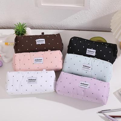 1Pcs Fashion Korean Polka Dot Solid Color Pencil Case Student Stationery Large Capacity Storage Pen Bag Cute Girl Makeup Bag