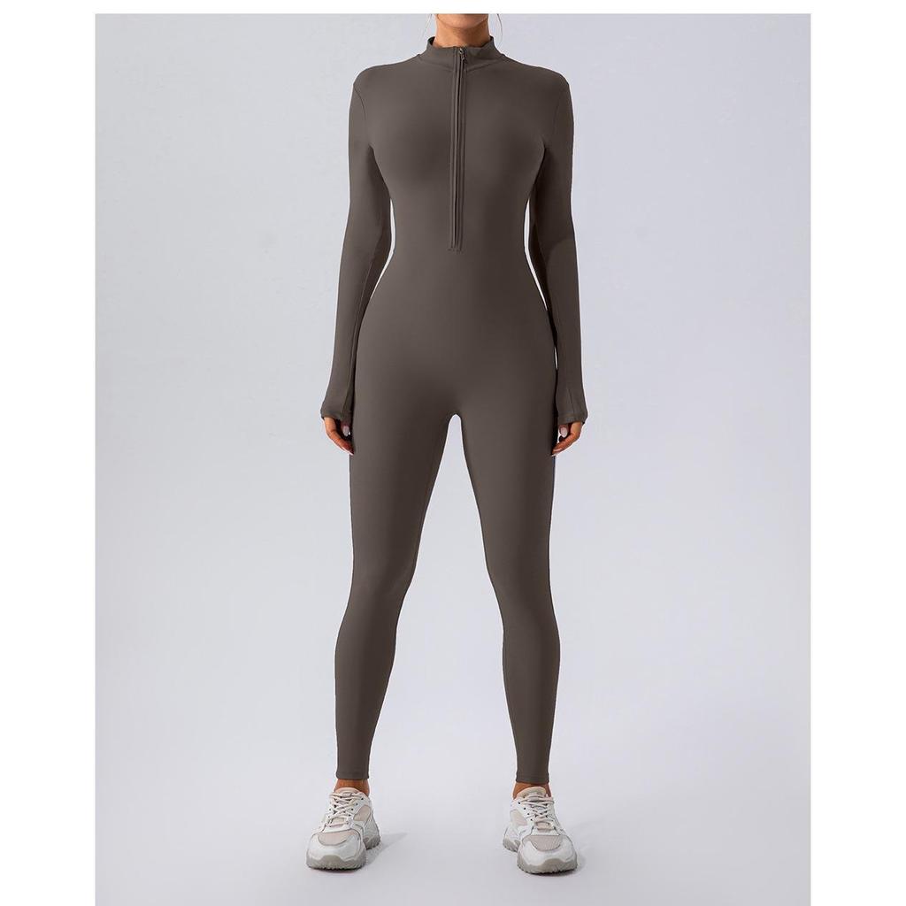 European & American Winter-Style Velvet Brushed Warm Yoga Onesie - Long-Sleeved Fitness Tights for Women