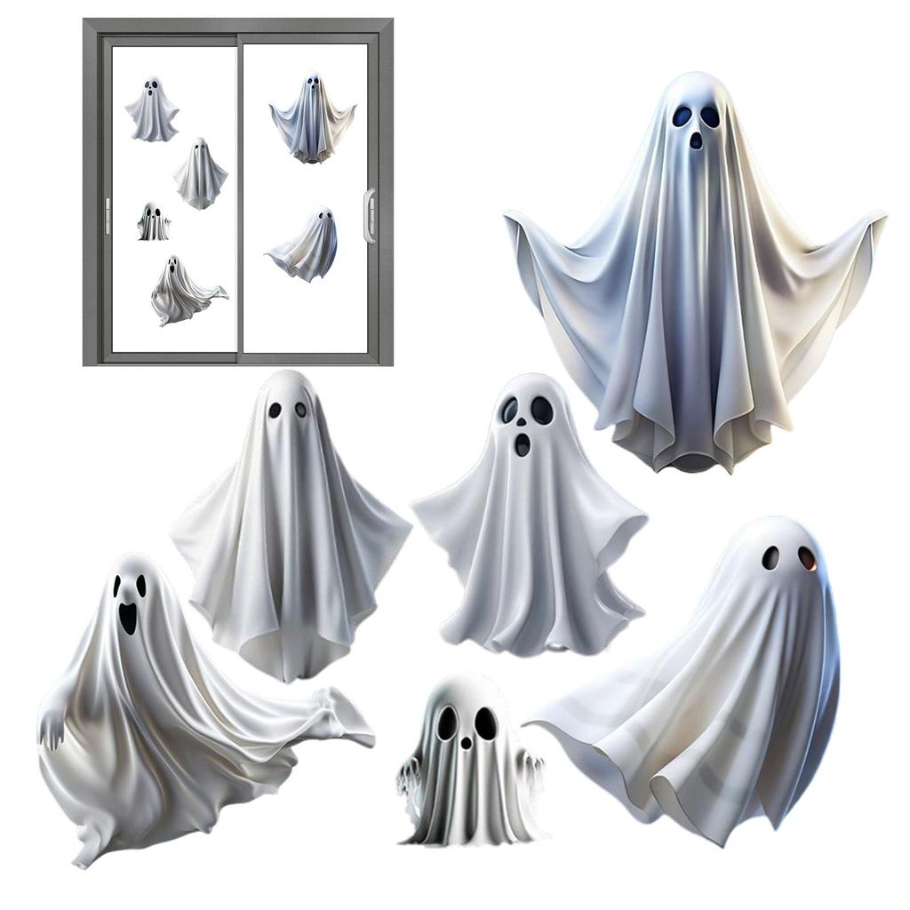 Autocollants de Fenêtre Halloween Décor Fantôme Blanc Adhésifs de Fenêtre Stickers Muraux en PVC Décoration Squelettique Pour Fête de Fête