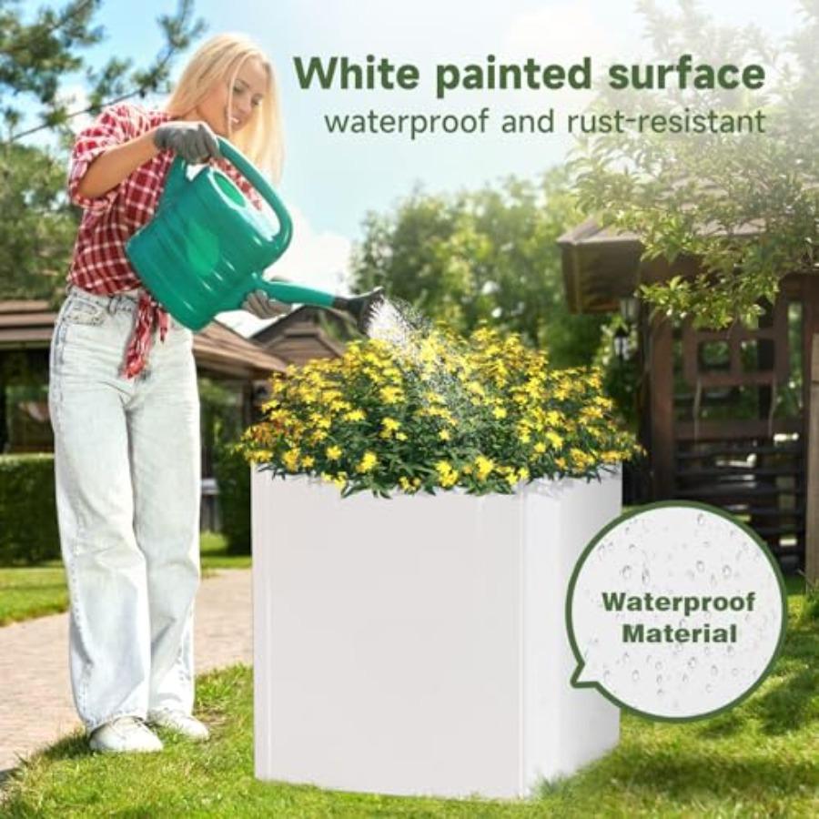 Large Square Steel Planter Box 26x26x26 Inch Heavy Duty White Metal Flower Pot for Outdoor Indoor Garden Porch Patio Commercial