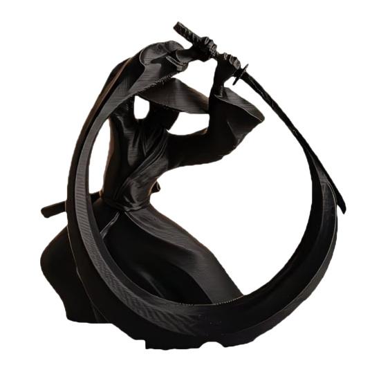 3D Printed Samurai Ornament, Japanese Bushido Miniature Statue, Warrior Silhouette Zen Home Office Decor, Compact Desktop Gift for Martial Arts чёрный
