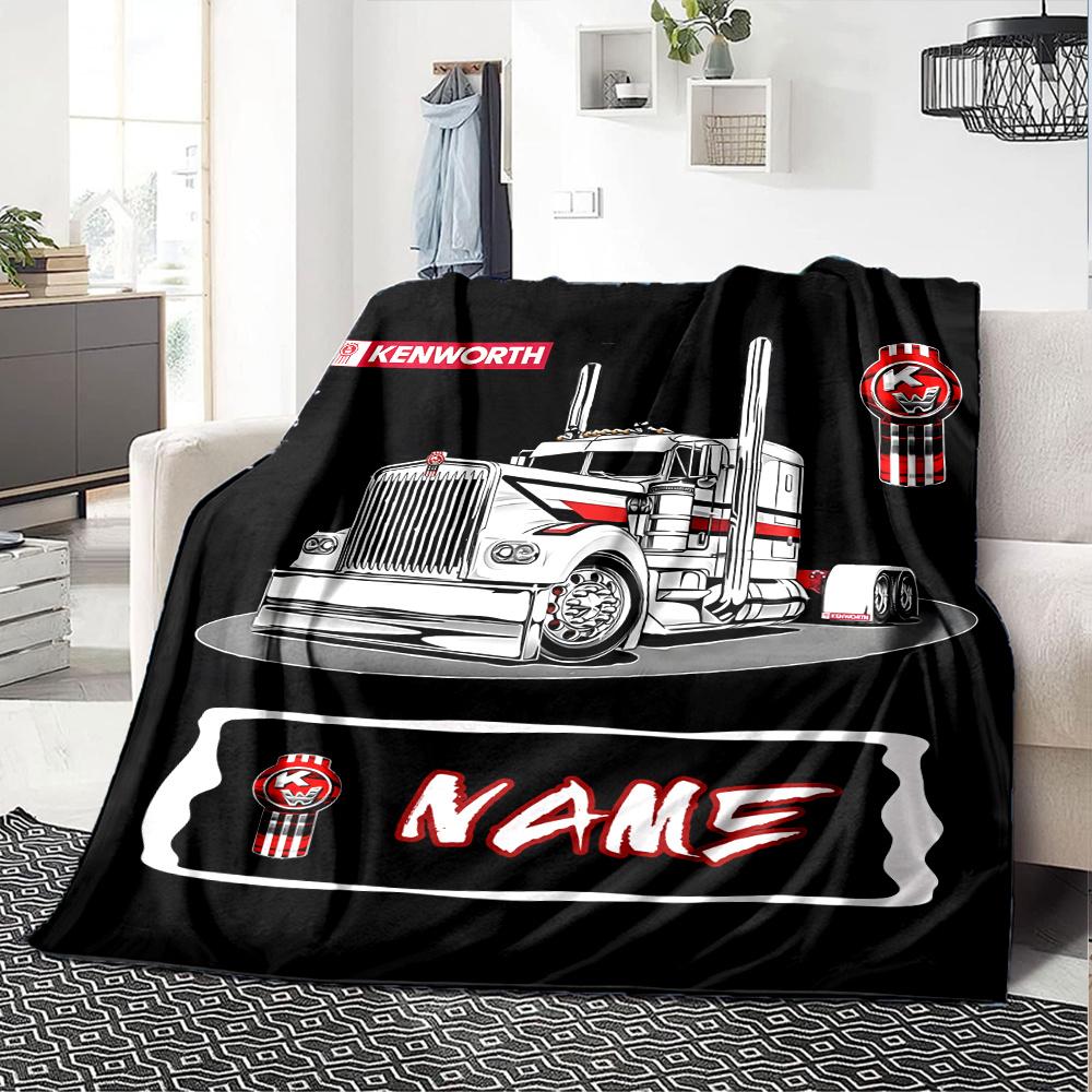 Kenworth Truck Design With Bold Red And White Accents Customize Your Name Cartoon Movie Pattern Blanket Chair Office Sofa Bed Camping Soft And Warm