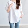 White T-shirt for Women's Short-sleeved Summer New Lace Hollow Lantern Sleeve Top Pure Cotton Shirt