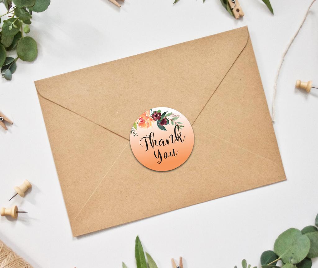 Darling Souvenir Personalized Floral Border Elegant 1.6 Inches Round Thank You Stickers DIY-45