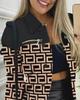Autumn and Winter Women's New Fashion High Street Long Sleeve Zipper Color Block Print Polo Collar Versatile Coat