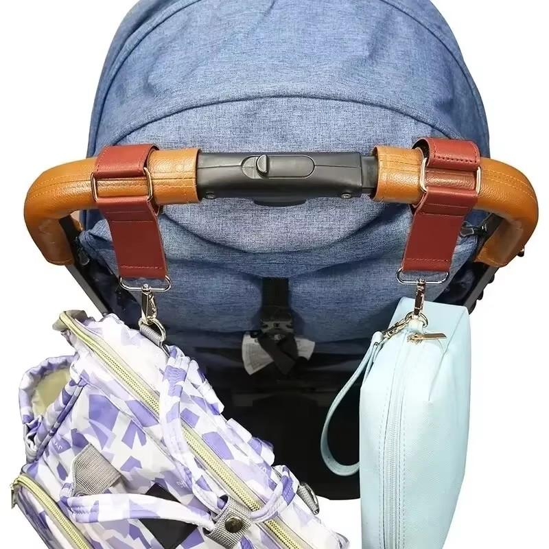 Baby Stroller Hook Fashion Pu Leather Adjustable Pram Hook Cart Organizer Diaper Bag Hanger Children Boy Girl Travel Accessories