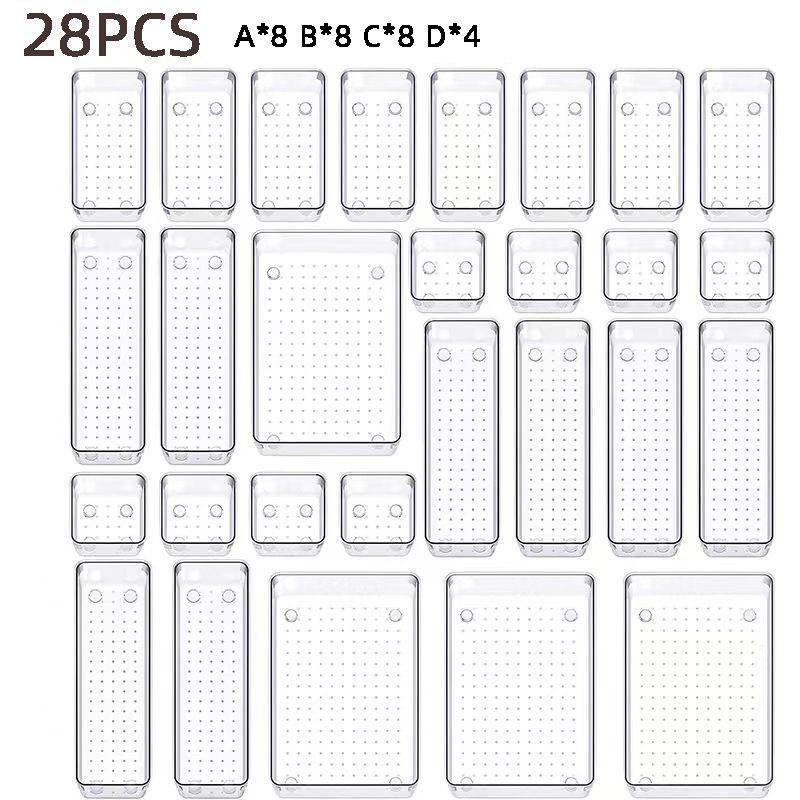 Clear Drawer Organizer Set with Built-in Dividers for Miscellaneous Items