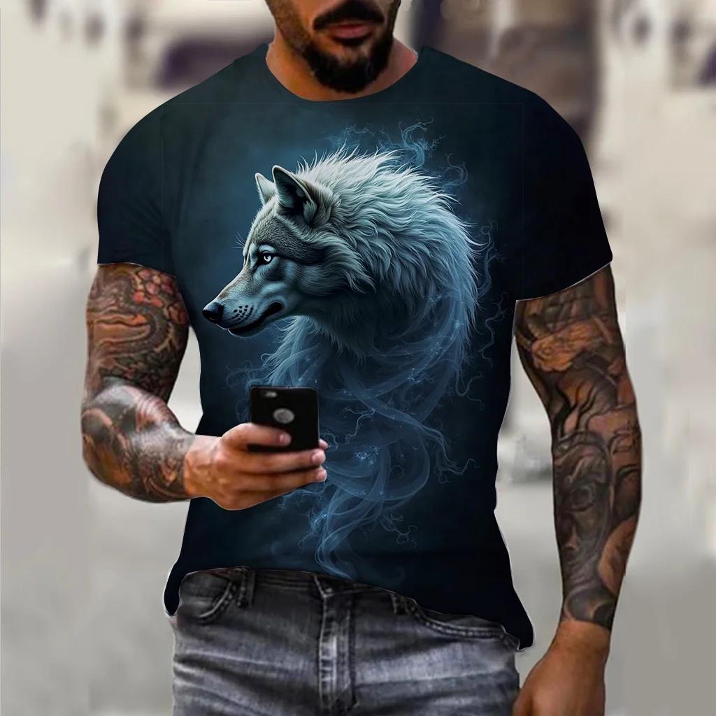 PLUS-size 3D Wolf Beast Print Men and Women Casual Short-sleeved T-shirt Round Neck Fashion Trend Cool Men's Daily New Clothing