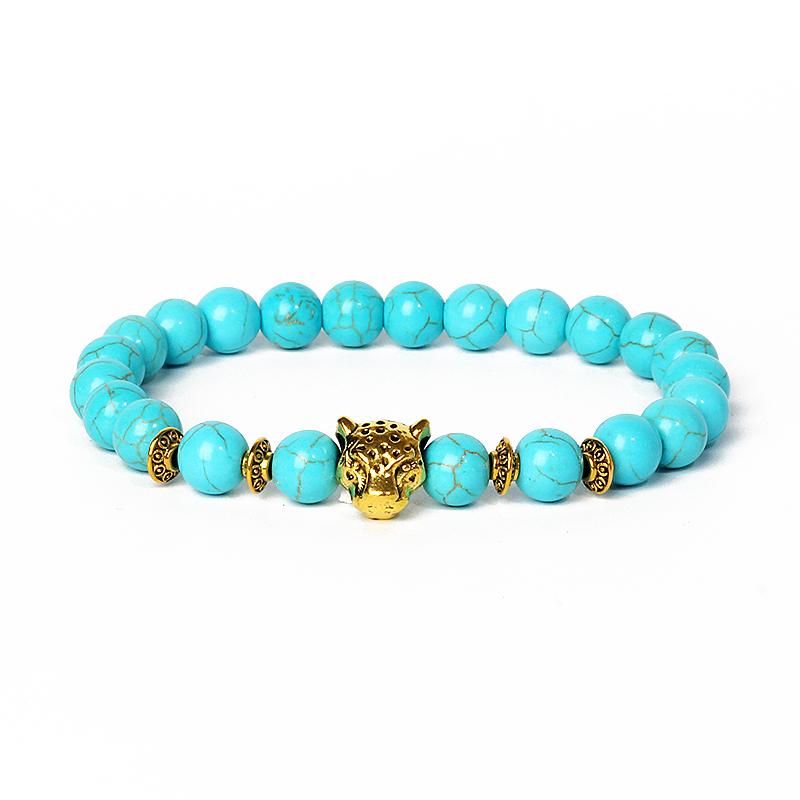 Leopard Head Beaded Bracelets for Men Women 8mm Rock Lava Stone Crown King Lion Charm Bracelet Set Natural Stone Elastic Jewelry