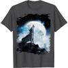 Kosmischer Wolf Heulender Mond Grafik T-Shirt Herren Lässig Rundhals Atmungsaktiv Kurzarm T-Shirt