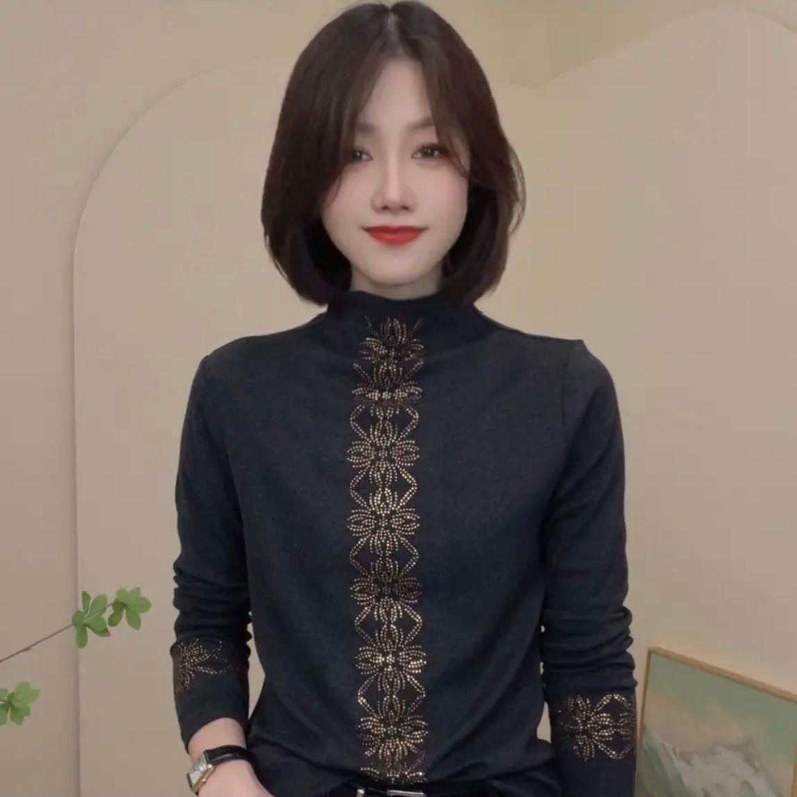 

Немецкий бархатный теплый зарубежный полуприлегающий топ с длинными рукавами, новая модная темпераментная тонкая базовая рубашка на осень и зиму 4XL темно-серого