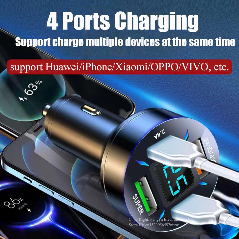 150w Portable Car Charger Fast Charging Adapter 4 Port For Iphone 14 13 Pro Max 12 11 Min Samsung Oneplus Oppo Xiaomi Huawei
