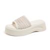 Fashion Platform Platform Slippers Women's Fashion Round Toe Open Toe Woven Strap Anti-slip Wear-resistant Kitten Heel Shoes