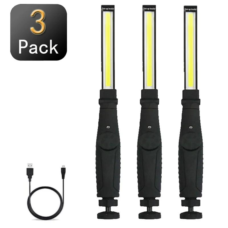 1/3Pcs Portable COB Work Light USB Rechargeable LED Flashlight with Magnetic Base for Car Repair, Home Garage, Emergency