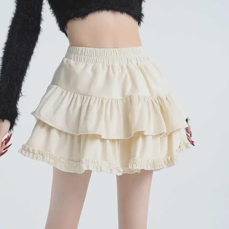 Fustă A-line pufoasă din catifea în stil balerină cu talie înaltă subțire și tiv cu volane pentru femei