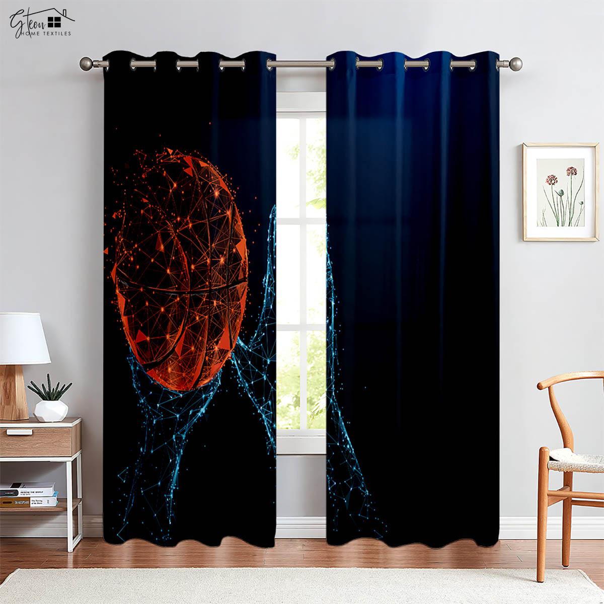 

2-Piece Set of Of Hot-Blooded Basketball 3d Printed Window Curtains Polyester Fabric Fiber Bed Room Living Room Dormitory Decorative Curtains W50xH130(CM)x2PCS&Grommet Top