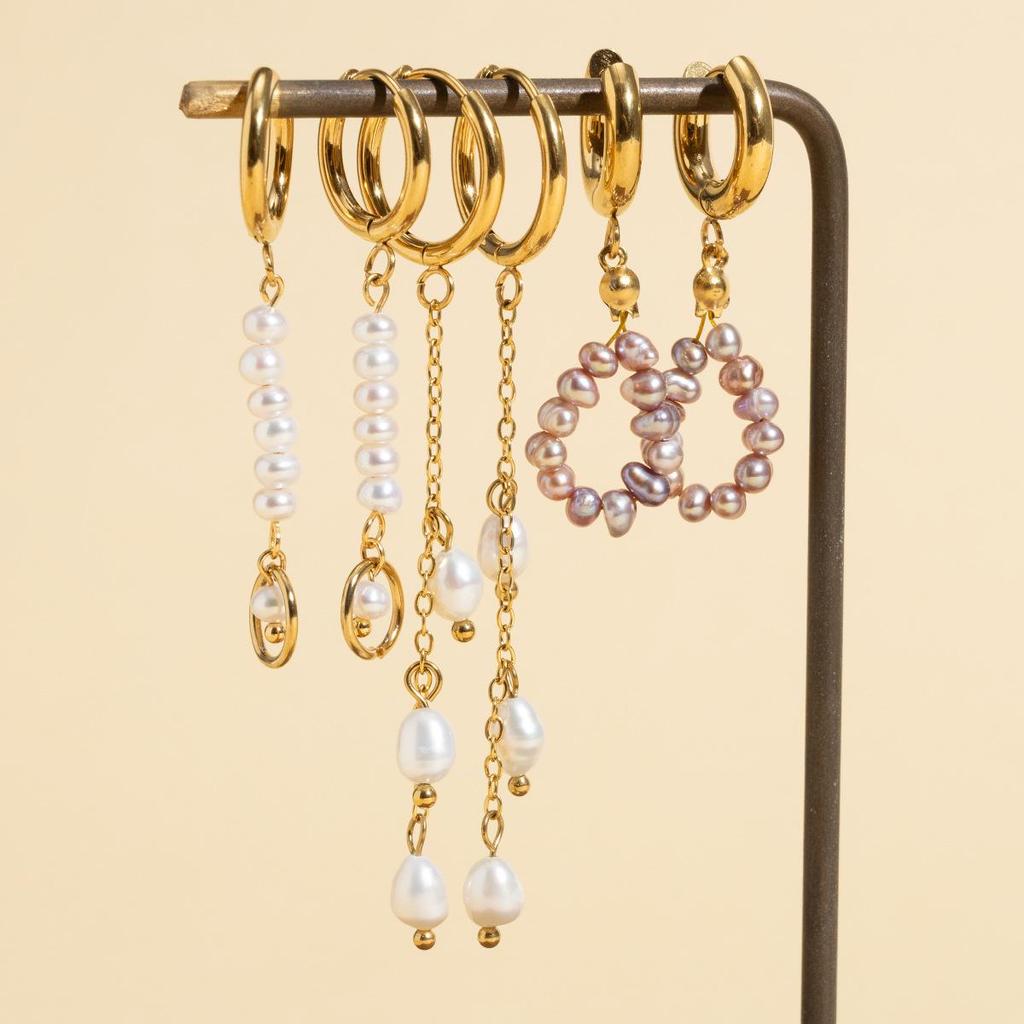 Elegant Gold-Plated Pearl Tassel Ear Cuffs - Fashionable Stainless Steel Earrings