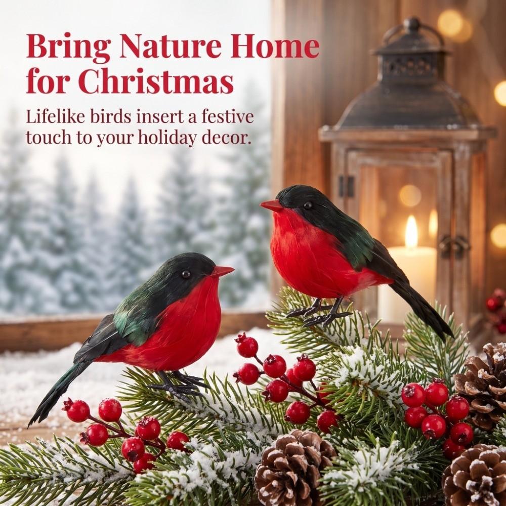 12*3.5cm Simulation Bird Bird Handmade The Little Titmouse Red and Black Cute Christmas Tree Decoration Christmas Decorations
