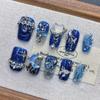 Blue Starry Sky Almond False Nail Tips - Handmade High-End Short Manicure