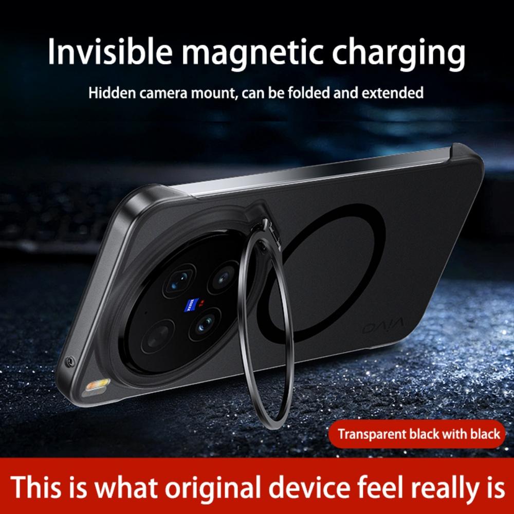 Frameless For Magsafe Metal Camera Fold Stand Holder Phone Case For VIVO X300 S Pro Ultra Magnetic Wireless Charge Bumper Cover