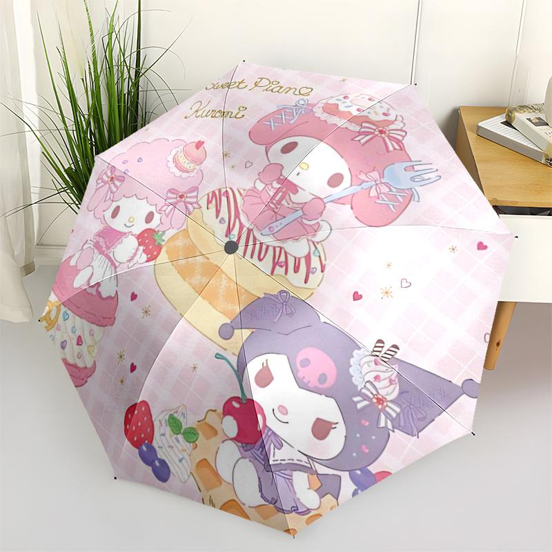 1pc My Melody, My Sweet Pian Kuromi Automatic Folding Umbrella - Portable Tri-Fold Design with 8-Bone Iron Frame for Outdoor Use, Perfect Gift for Fan