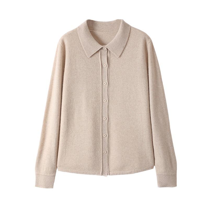 Women's Fashion Cashmere POLO Collar Long Sleeve Cardigan Sweater
