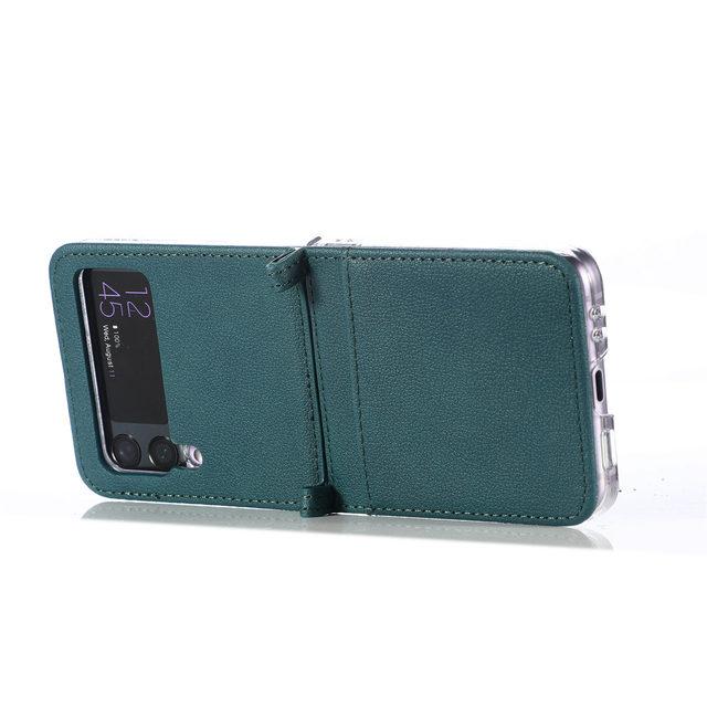 For Samsung Z Flip4 Non -Slip Card Holder Leather Phone Case For Samsung Galaxy Z Flip4 5g Flip 4 Flip3 Flip 3 Shockproof Funda
