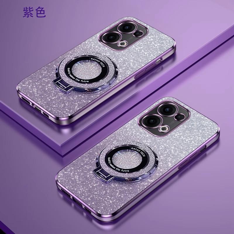 

Блестящее покрытие Магнитный держатель Чехол для телефона Для OPPO Reno 13 Pro 13F 5G Силиконовая крышка Reno 13F фиолетовый
