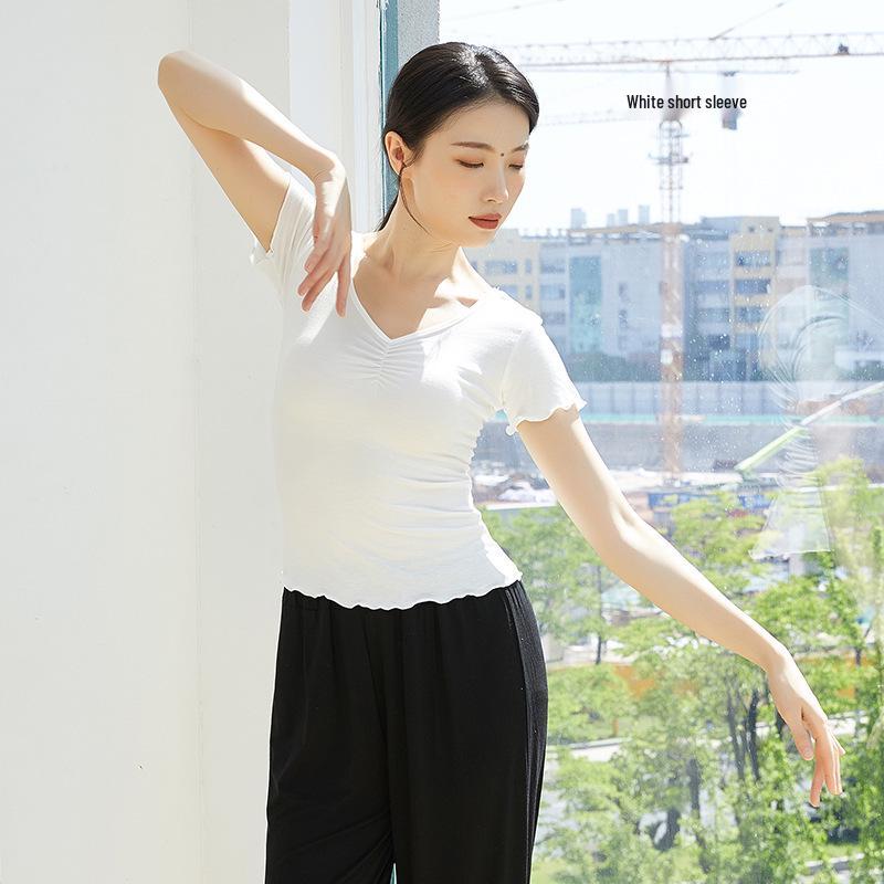 

Женский осенний модальный костюм для танцевальной практики с V-образным вырезом для китайского классического танца S