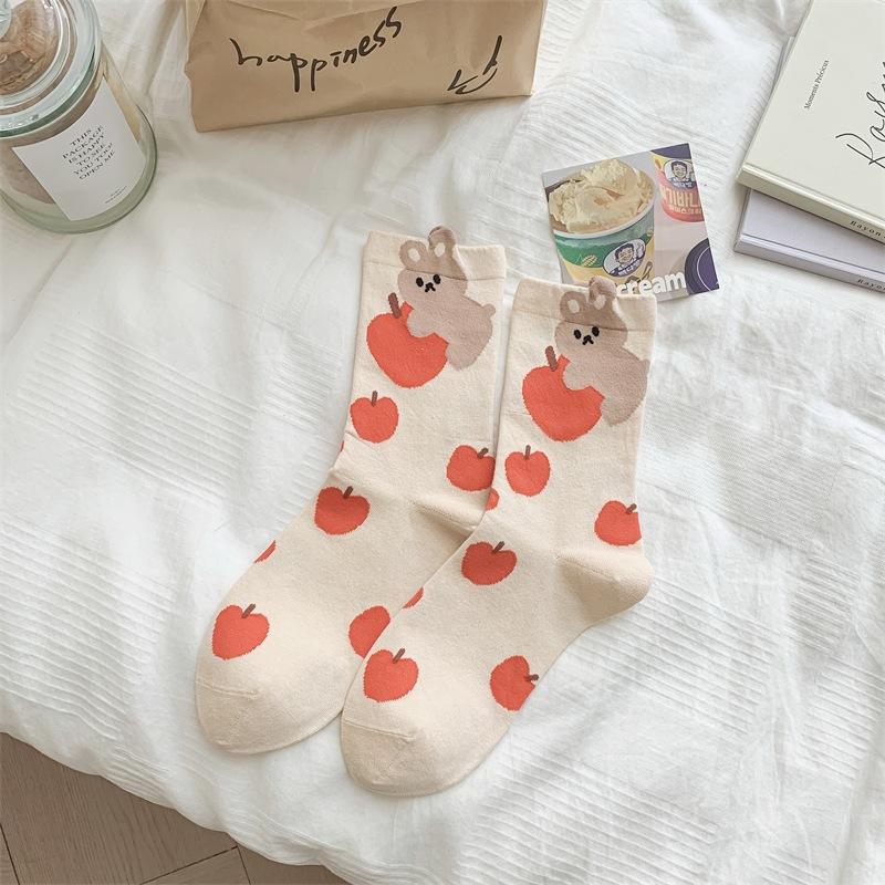Three-Dimensional Cartoon Animal Socks Medium Tube Socks Hand-Painted Tide Socks Girl Dot Color Matching Pure Cotton Boneless Socks