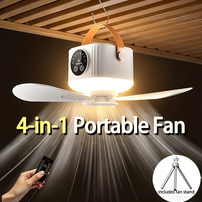 Portable USB Camping Fan with Light, Silent Tripod Stand, Adjustable Speed/Brightness, Detachable Blades for Tent Bedroom Travel