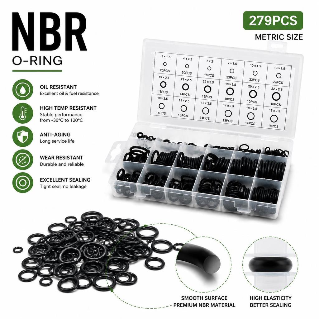 279 Pieces of NBR Sealing Kit Rubber Ring CS 1.5-3.5mm Outer Diameter 3-22mm Water Pipe Air Conditioner Leak Proof Repair Box Oil Drain Plugs 3