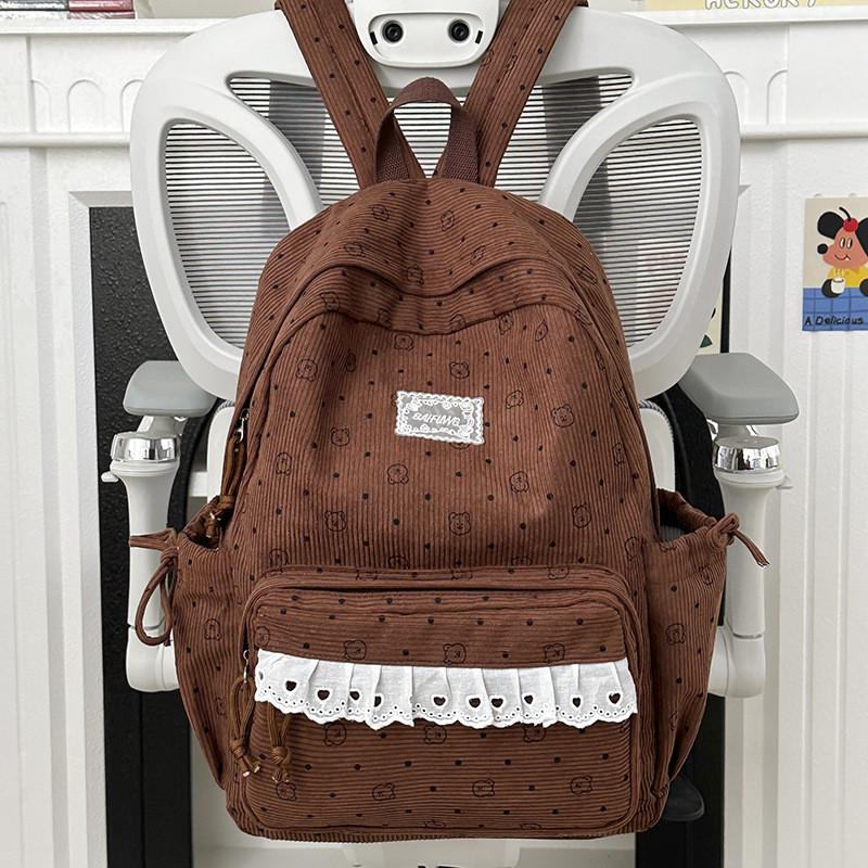 College Style Youth Travel Backpack For Girls With Nylon Material And Cartoon Pattern