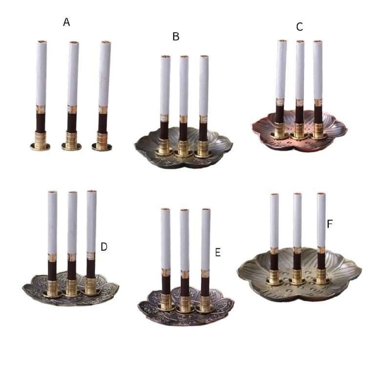 3Pcs Vintage Metal Cigarettes Holder Incenses Stick Holder Handcraft Incenses Burners with Flower Base Ashes Catcher