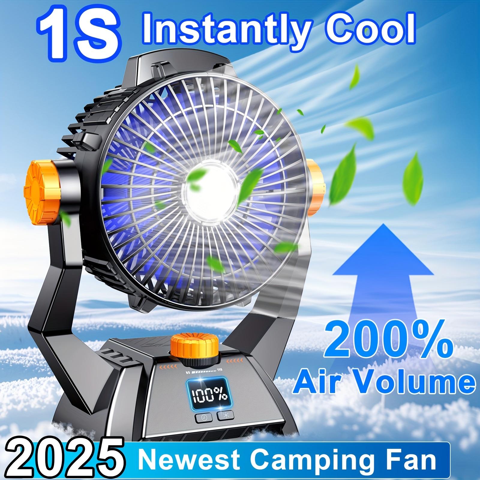 Portable Camping Fan - Equipped with LED Lighting (Three Brightness Levels Adjustable), with Timer Function, Silent Operation, 360° Rotation, чёрный