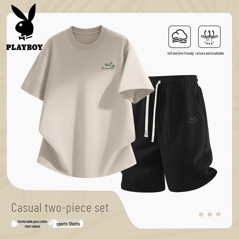 PLAYBOY Мужской Американский Повседневный Хлопковый Костюм из Футболки и Шорт 2XL