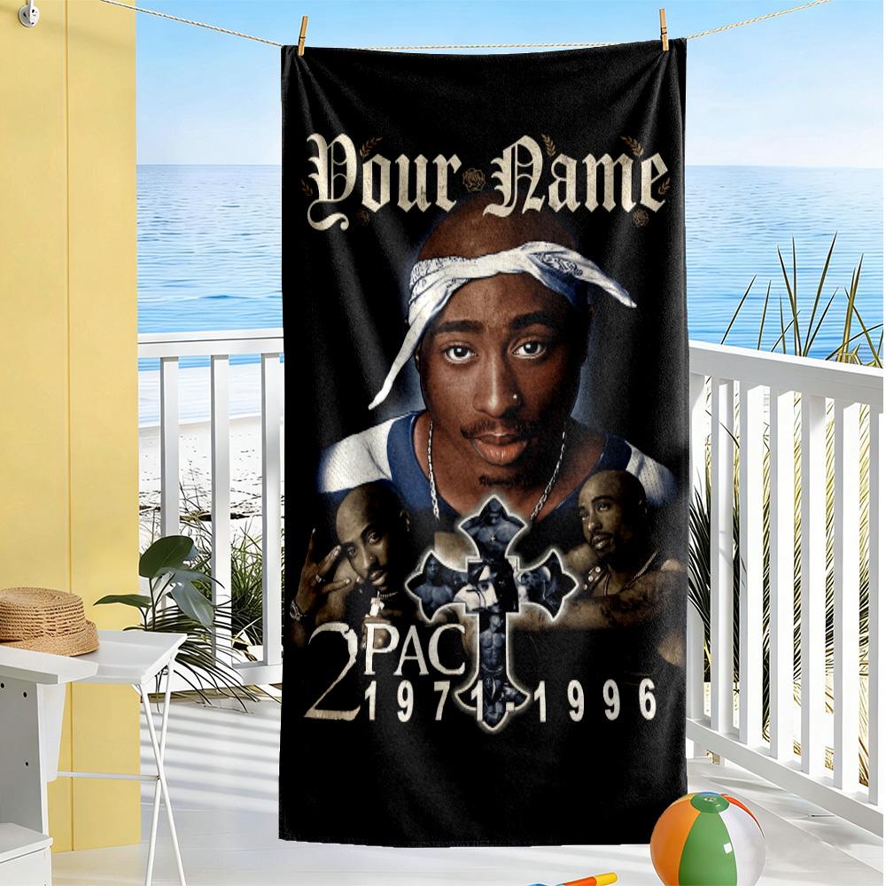 2pac Customize Text Beach Towel Soft Durable Quick-Dry Ideal for Travel Outdoor Swim Pool Yoga Surf Camping Hiking Gym Gift Holiday