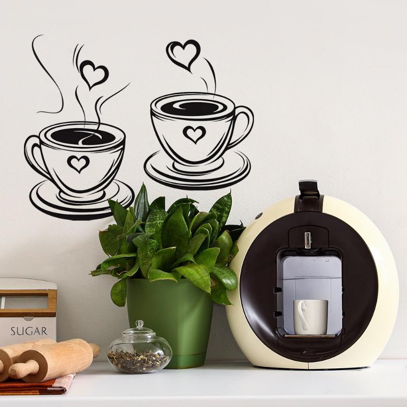 Creative Love Coffee Cup Wall Stickers For Cafe Background Decoration Wallpaper Kitchen Beautify Home Decor Self-adhesive Decals