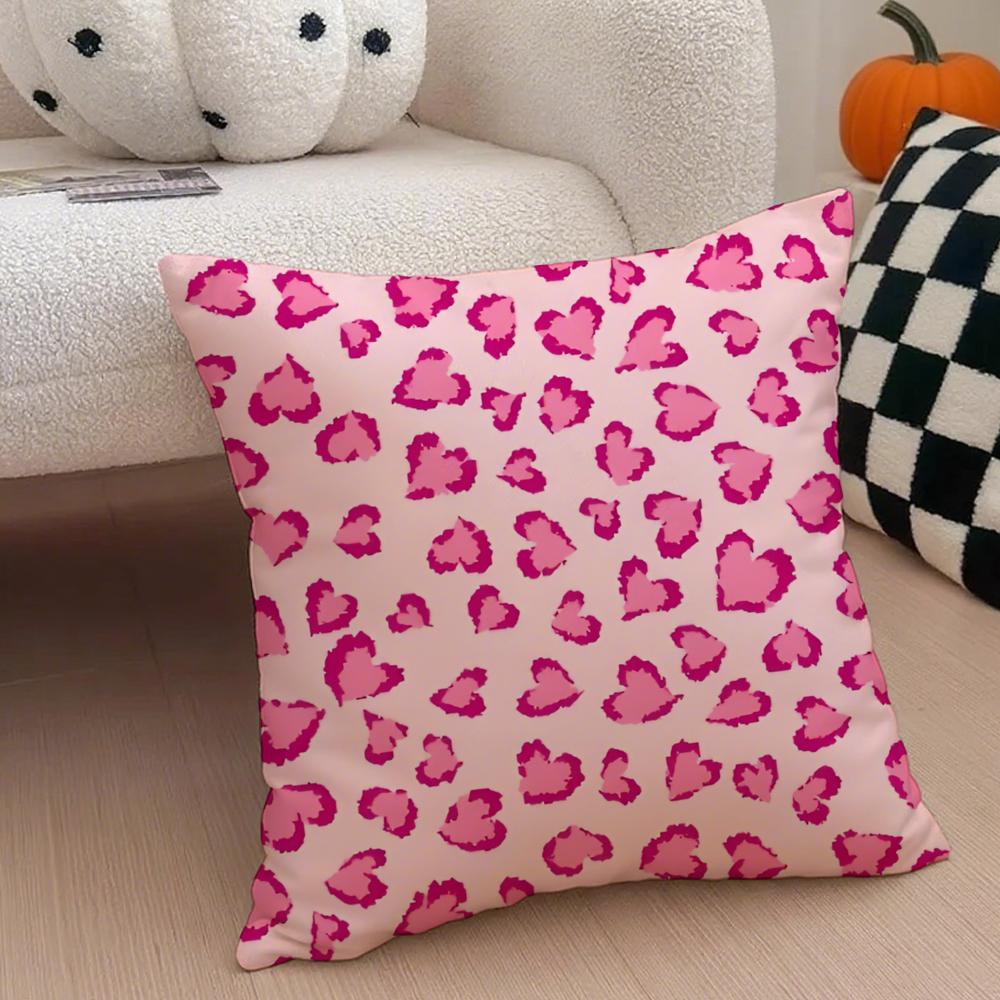 L-Leopard Print Hearts Pillow Trendy Cushion Cover Throw Pillow Cover Hidden Button Durable Polyester Chair Cushion