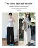Women's White Linen High-Waisted Wide-Leg Pants - Spring Style, Drapey, Sun Protection, Cotton-Blend Casuals