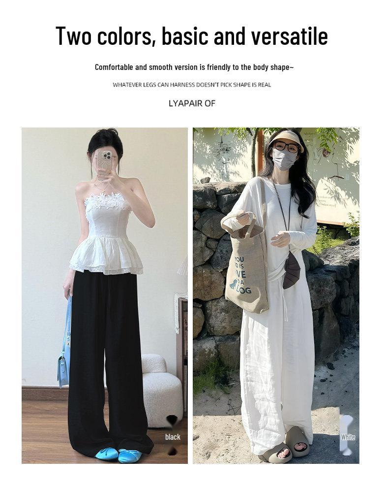 Women's White Linen High-Waisted Wide-Leg Pants - Spring Style, Drapey, Sun Protection, Cotton-Blend Casuals
