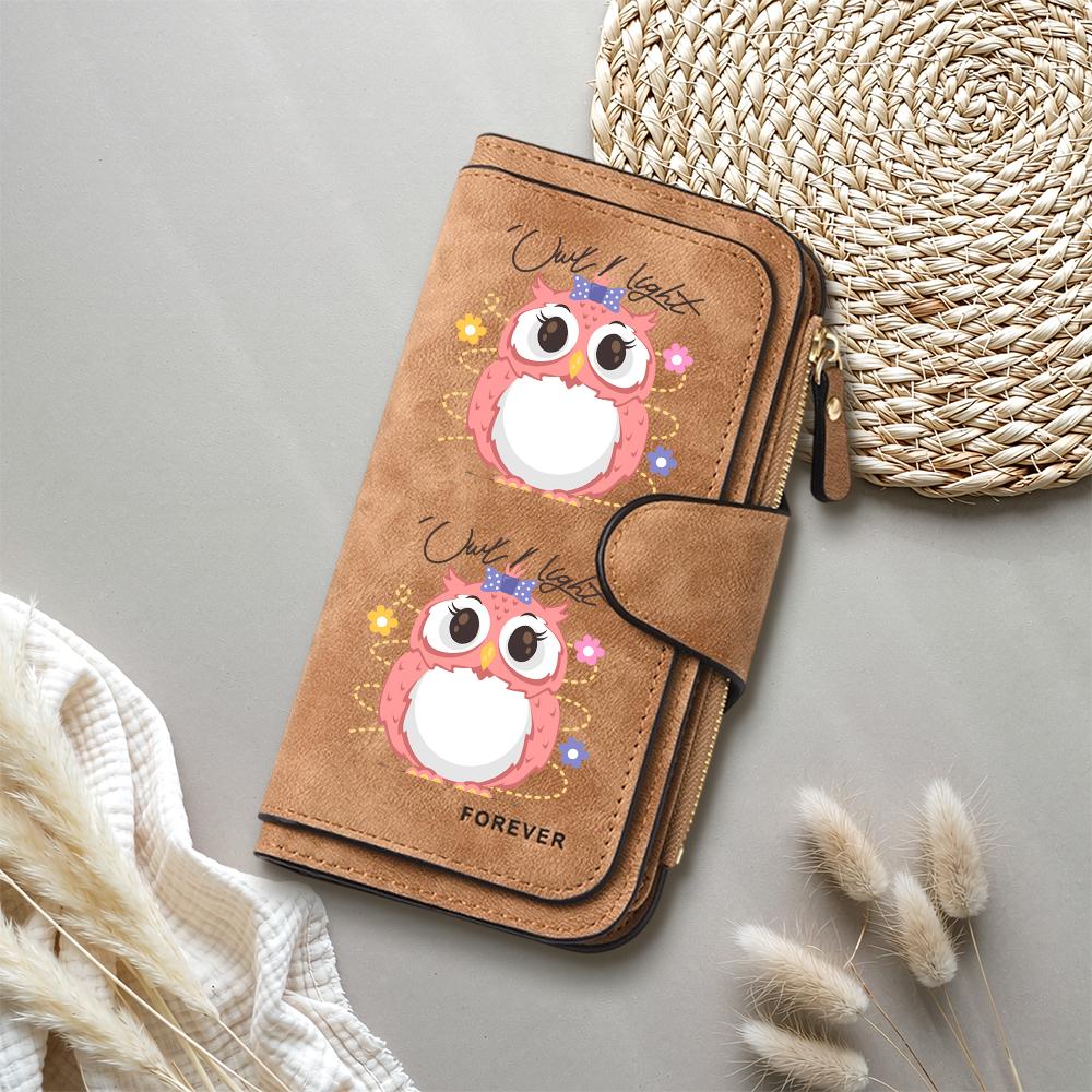 Cute Owl Printed Long Wallet for Women Fashion Casual Portable PU Leather Multi Slot Card Holder Purse